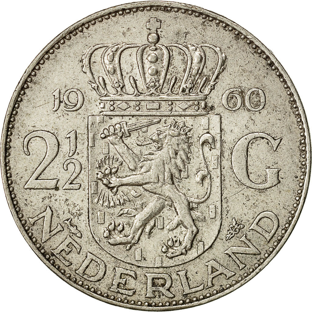 Munten, Nederland, Juliana, 2-1/2 Gulden, 1960, ZF, Zilver, KM:185