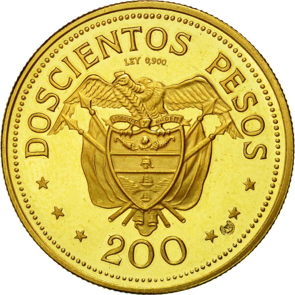 Coin, Colombia, 200 Pesos, 1968, MS(63), Gold, KM:232