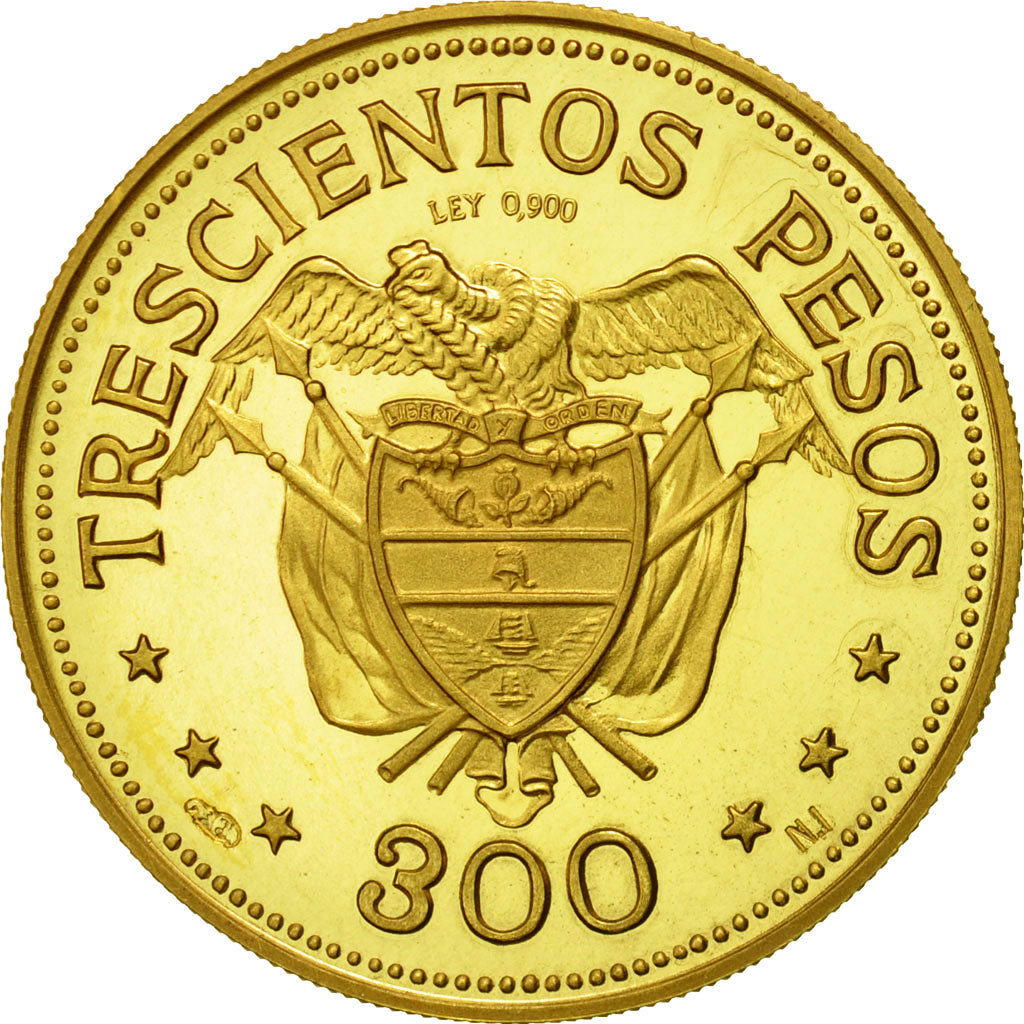 Coin, Colombia, 300 Pesos, 1968, MS(63), Gold, KM:233