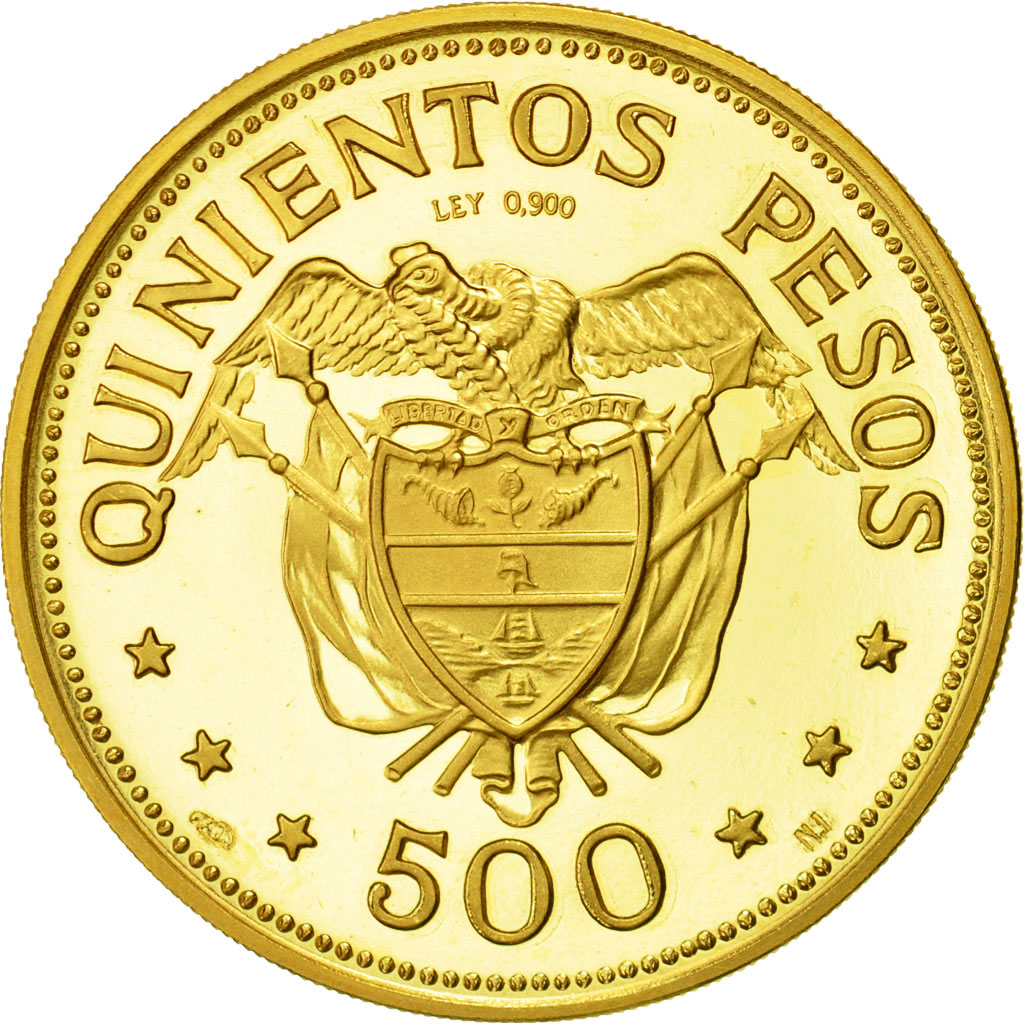 Coin, Colombia, 500 Pesos, 1968, MS(63), Gold, KM:234