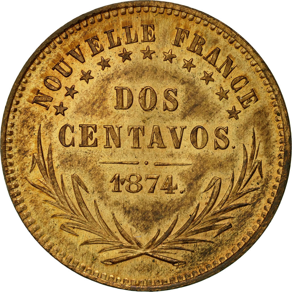 Coin, NEW FRANCE, Orlie-Antoine de Tounens, 2 Centavos, 1874, PCGS, MS64RB