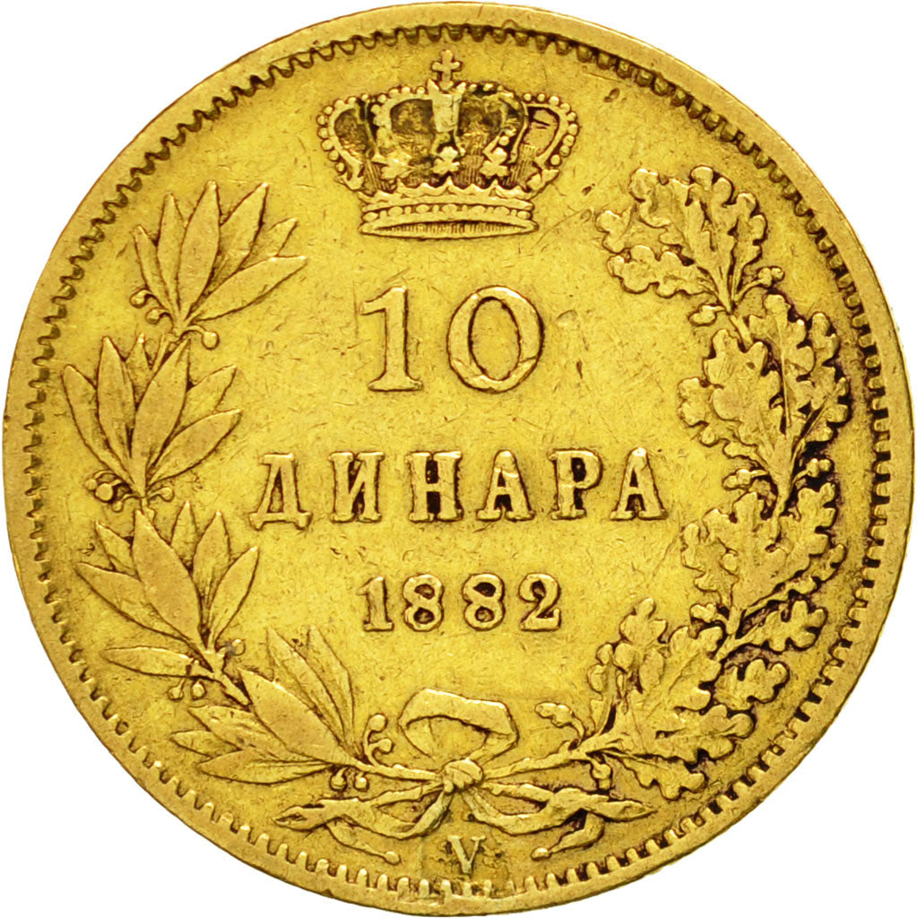 Moneta, Serbia, Milan I, 10 Dinara, 1882, BB, Oro, KM:16