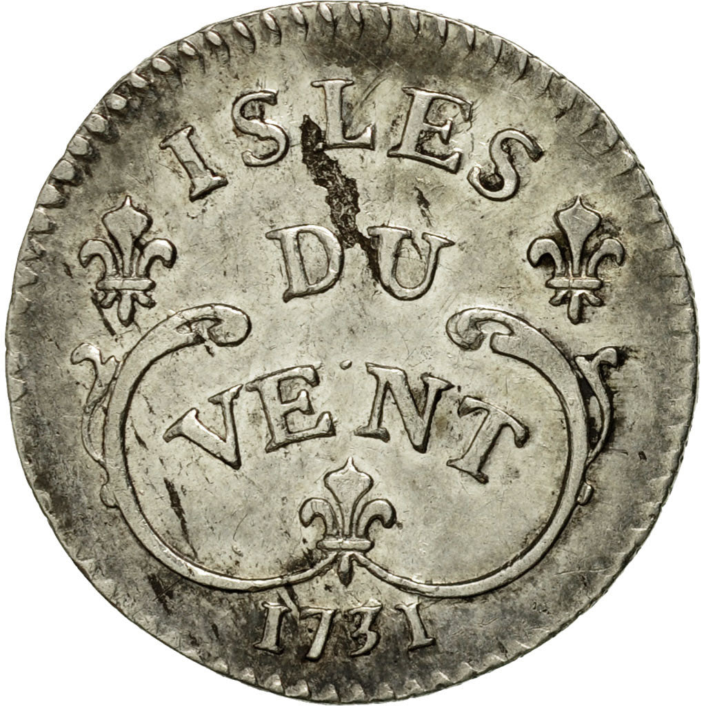 Coin, Windward Islands, Louis XV, 12 Sols, 1731, La Rochelle, AU(55-58), Silver