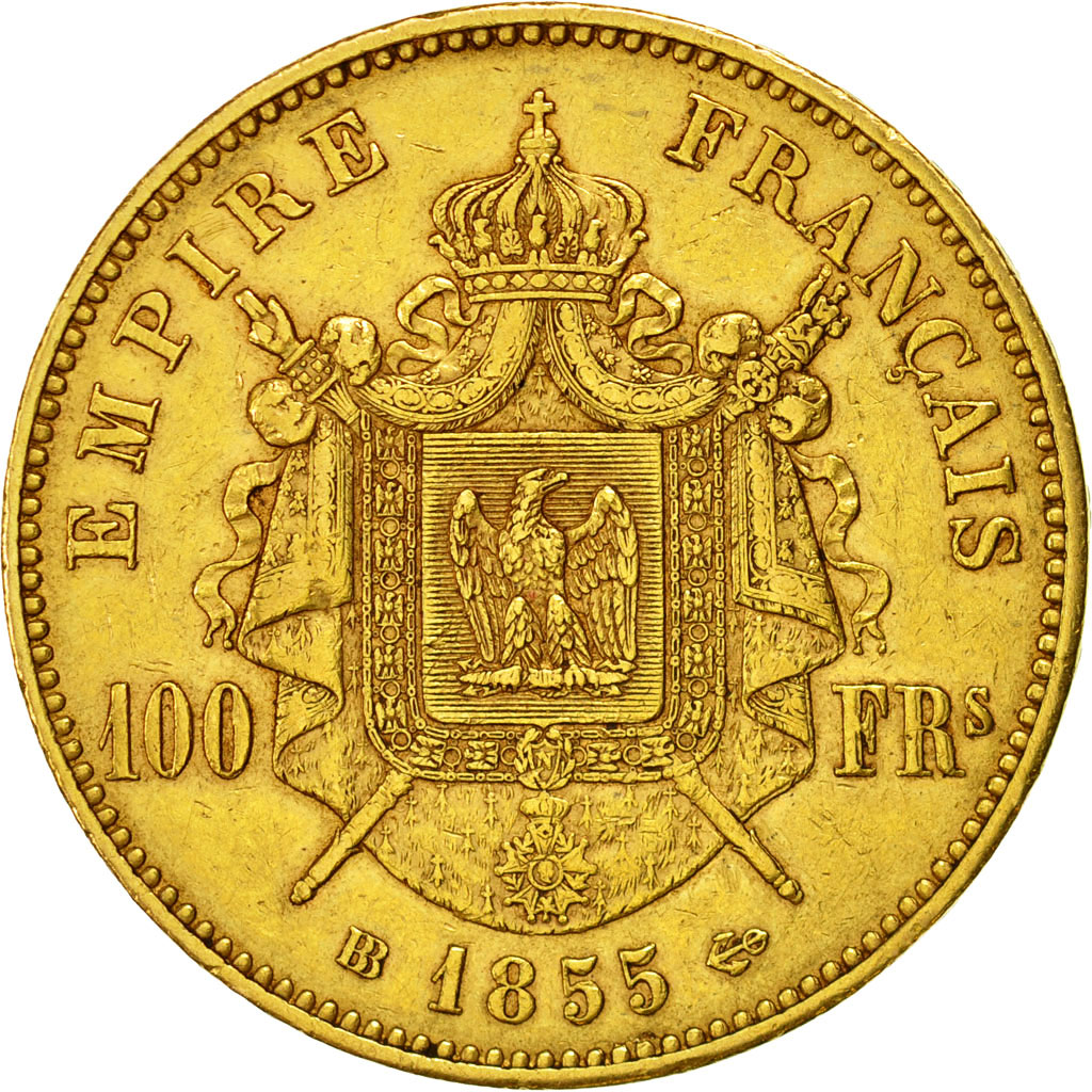 Coin, France, Napoleon III, 100 Francs, 1855, Strasbourg, KM:786.2