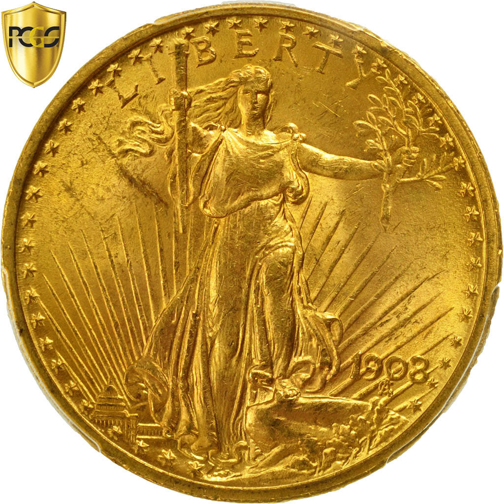 Coin, United States, Saint-Gaudens, $20, 1908, No Motto, PCGS MS64