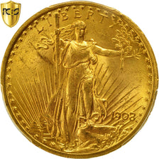 Coin, United States, Saint-Gaudens, $20, 1908, No Motto, PCGS MS64
