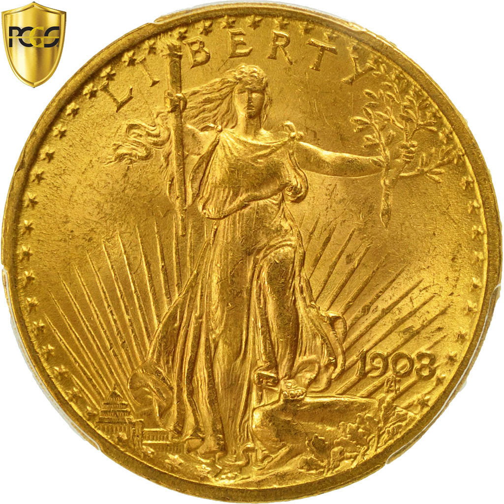 Coin, United States, Saint-Gaudens, $20, 1908, No Motto, PCGS MS65