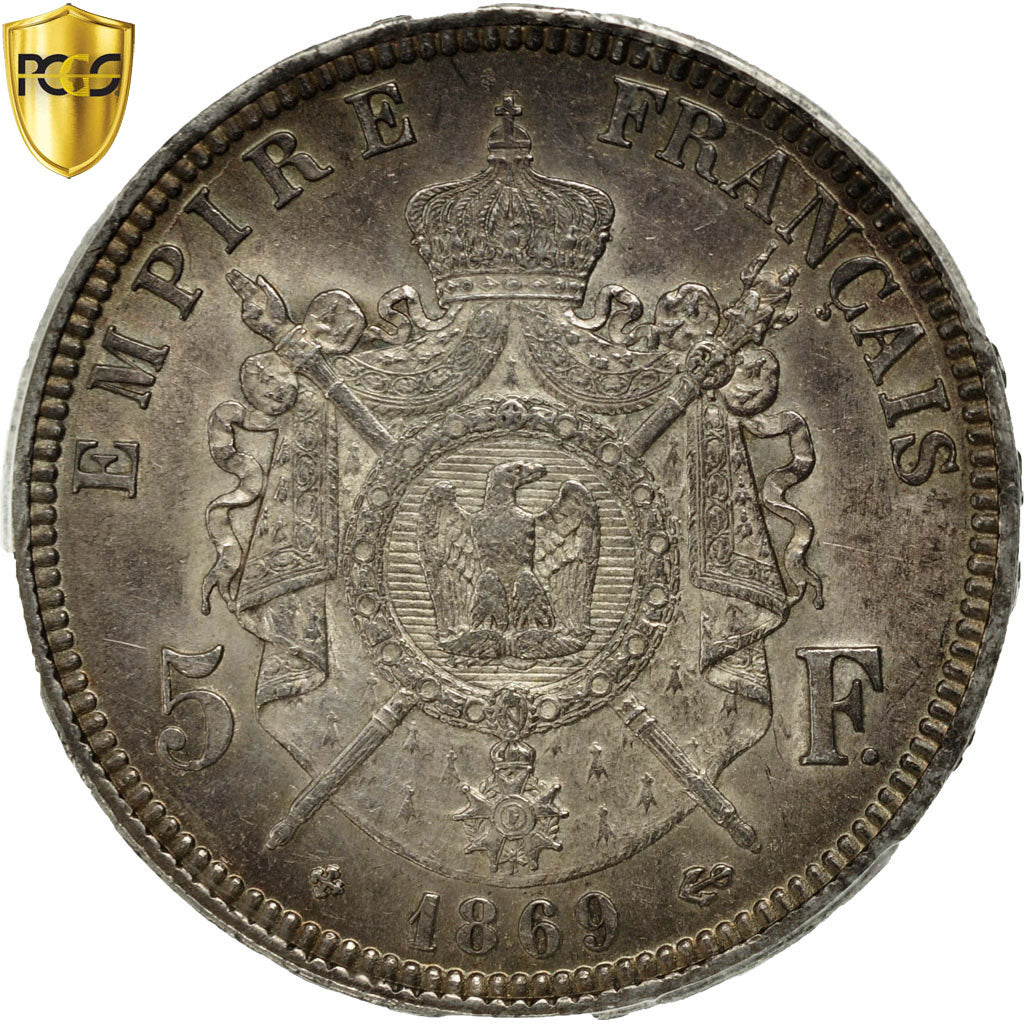 Munten, Frankrijk, Napoléon III, 5 Francs, 1869, Strasbourg, PCGS, AU58