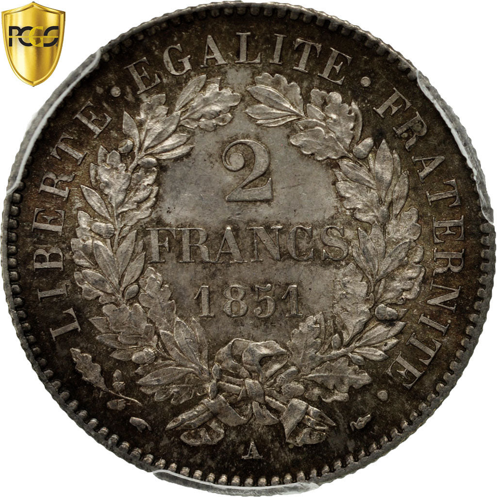 Münze, Frankreich, Cérès, 2 Francs, 1851, Paris, PCGS, MS64, Silber