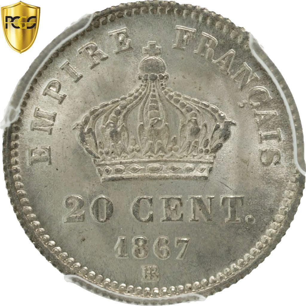 Coin, France, Napoleon III, 20 Centimes, 1867, Strasbourg, PCGS MS67