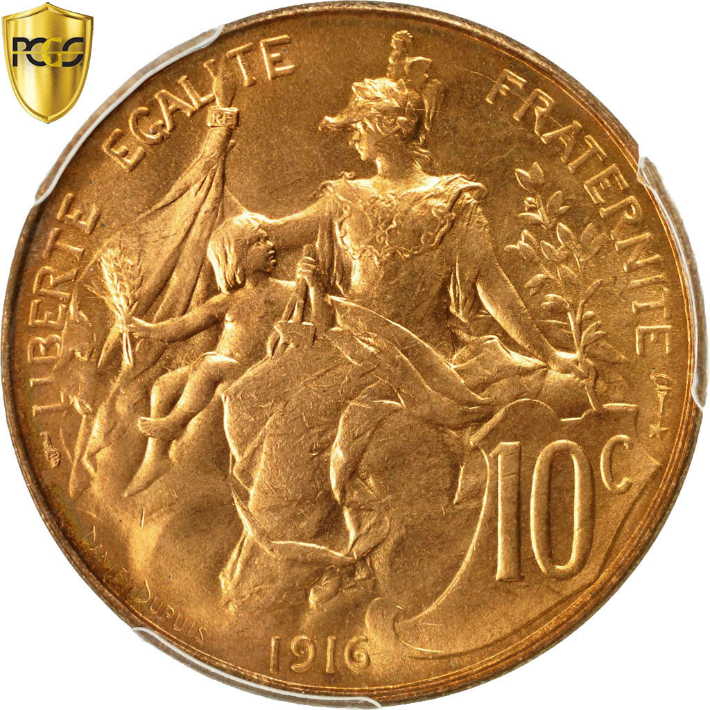 Coin, France, Dupuis, 10 Centimes, 1916, Paris, PCGS, MS67RD, Bronze, KM:843