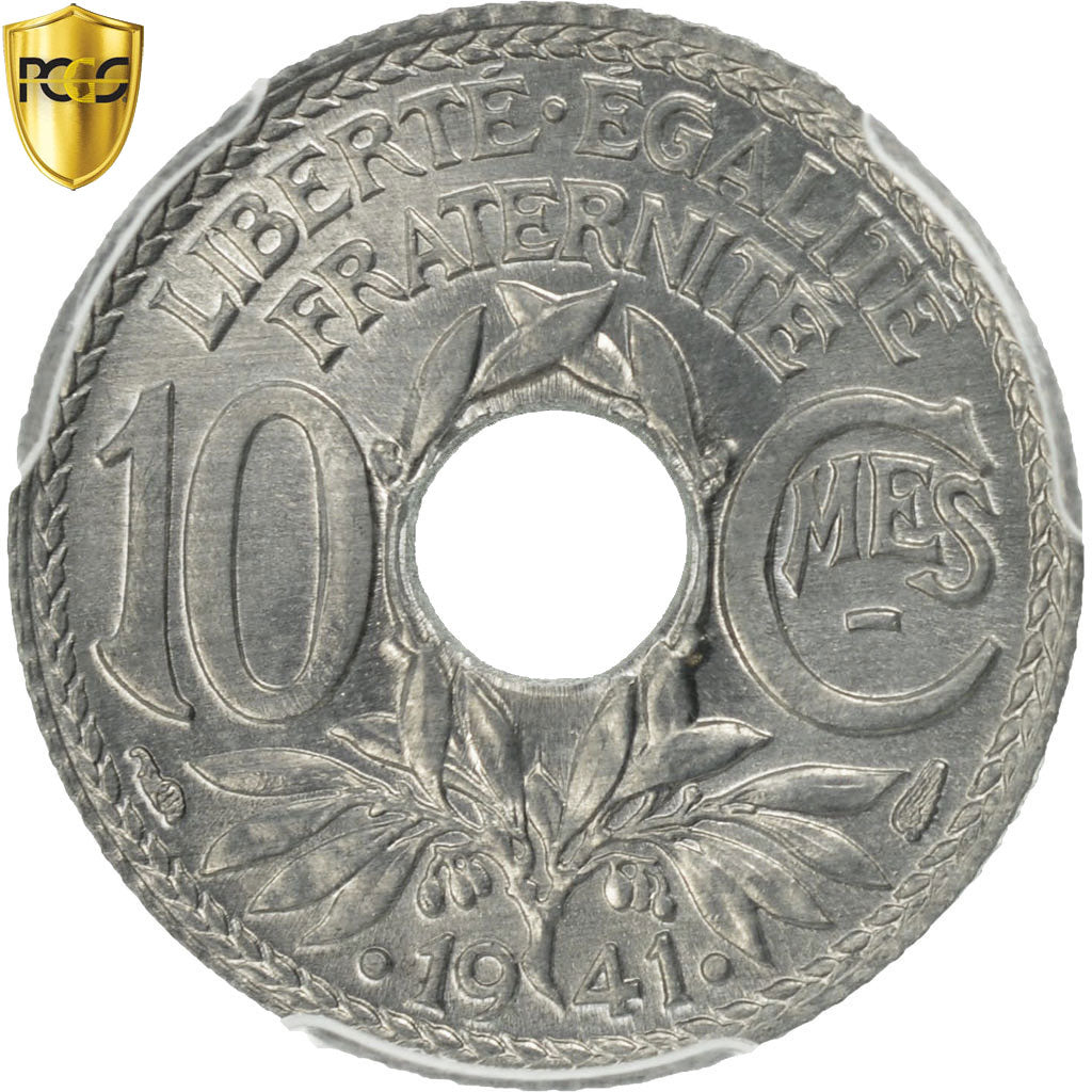 Munten, Frankrijk, 10 Centimes, 1941, PCGS, MS66, Zinc, KM:897, Gegradeerd