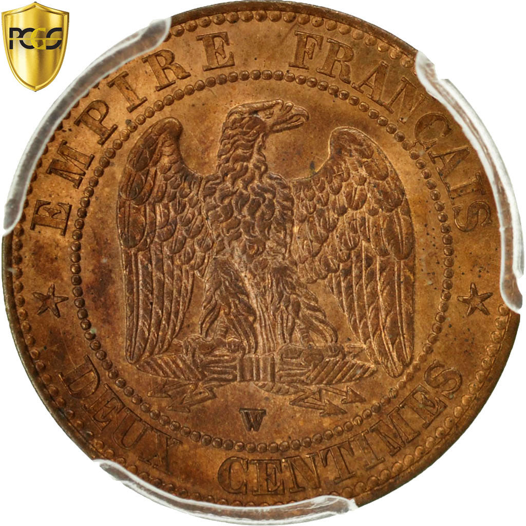 Coin, France, Napoleon III, 2 Centimes, 1857, Lille, PCGS MS64RD