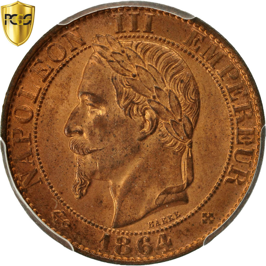Coin, France, Napoleon III, 5 Centimes, 1864, Strasbourg, PCGS MS64RB