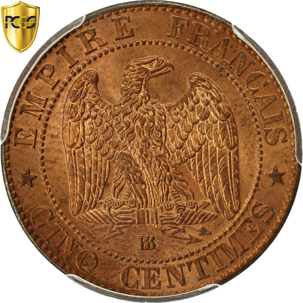 Coin, France, Napoleon III, 5 Centimes, 1864, Strasbourg, PCGS MS64RB