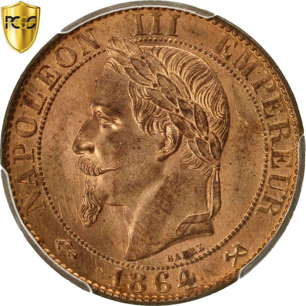 Coin, France, Napoleon III, 5 Centimes, 1864, Bordeaux, PCGS MS64RD