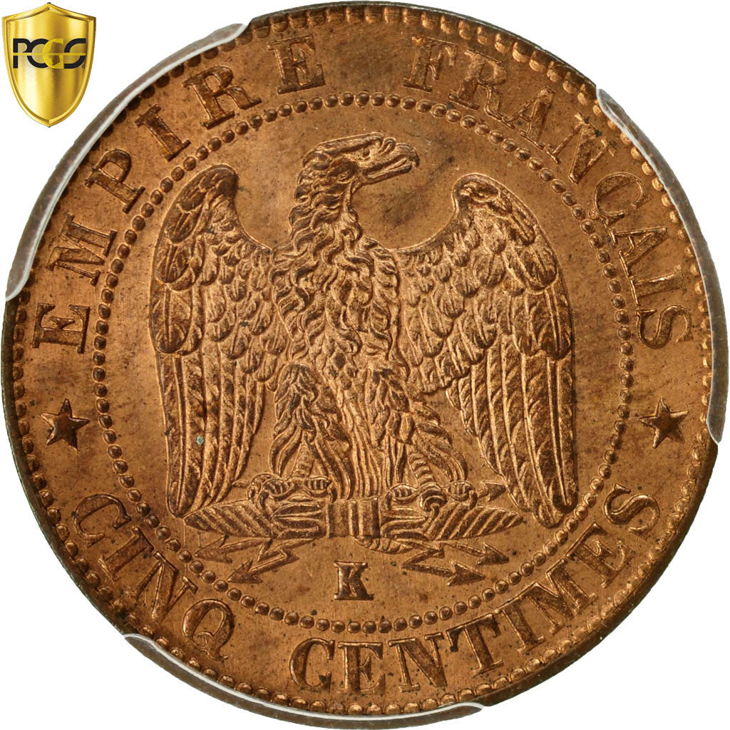 Coin, France, Napoleon III, 5 Centimes, 1864, Bordeaux, PCGS MS64RD