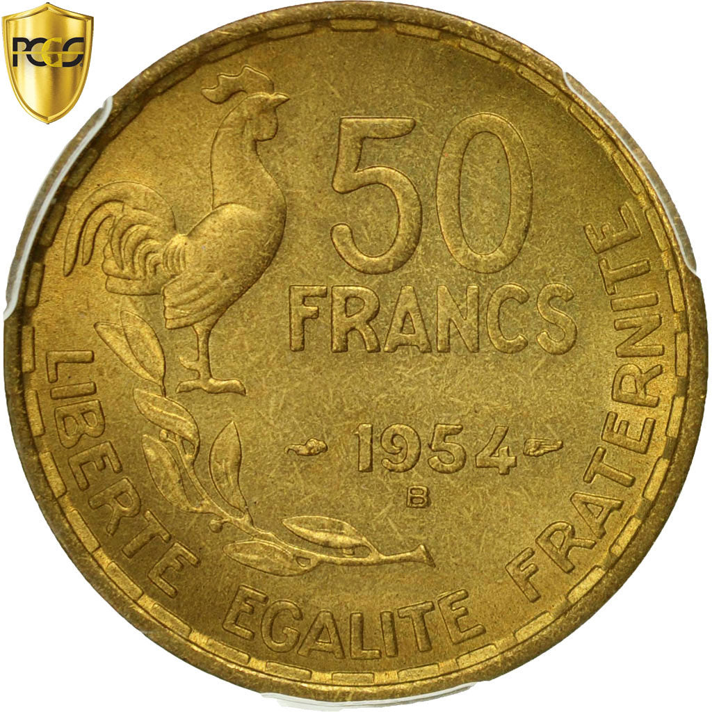 Coin, France, Guiraud, 50 Francs, 1954, Beaumont - Le Roger, PCGS, MS65