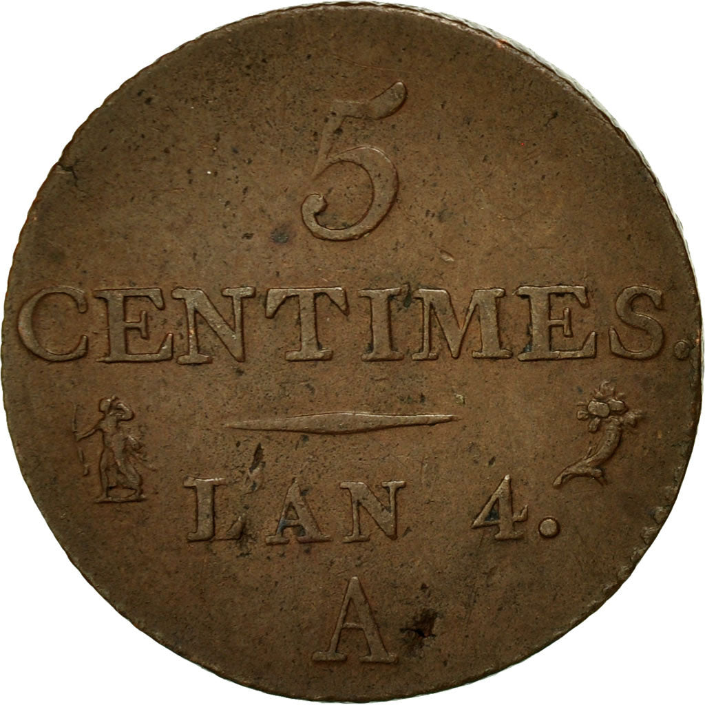 Monnaie, France, Dupré, 5 Centimes, AN 4, Paris, TB+, Bronze, Gadoury:124