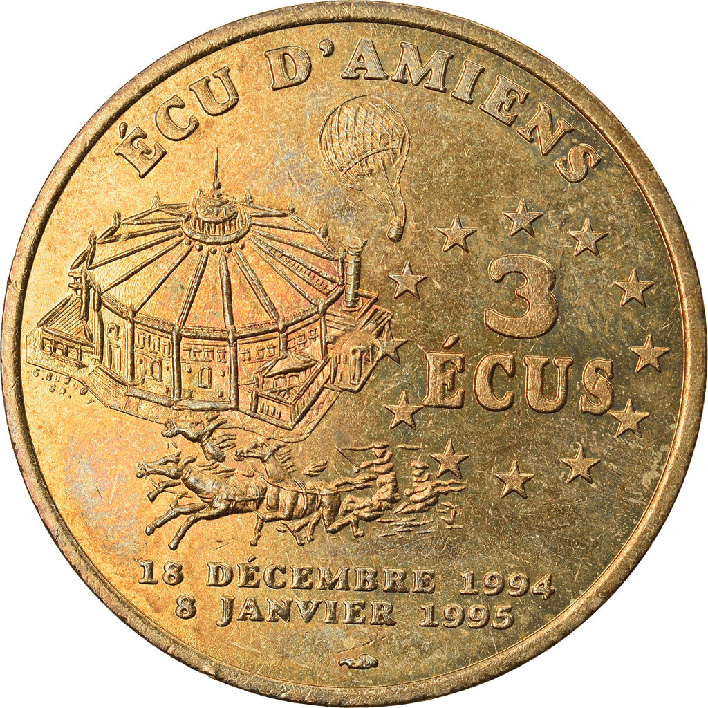 France, Medal, 3 Ecus d'Amiens, Jules Verne, 1994-1995, MS(63), Bronze