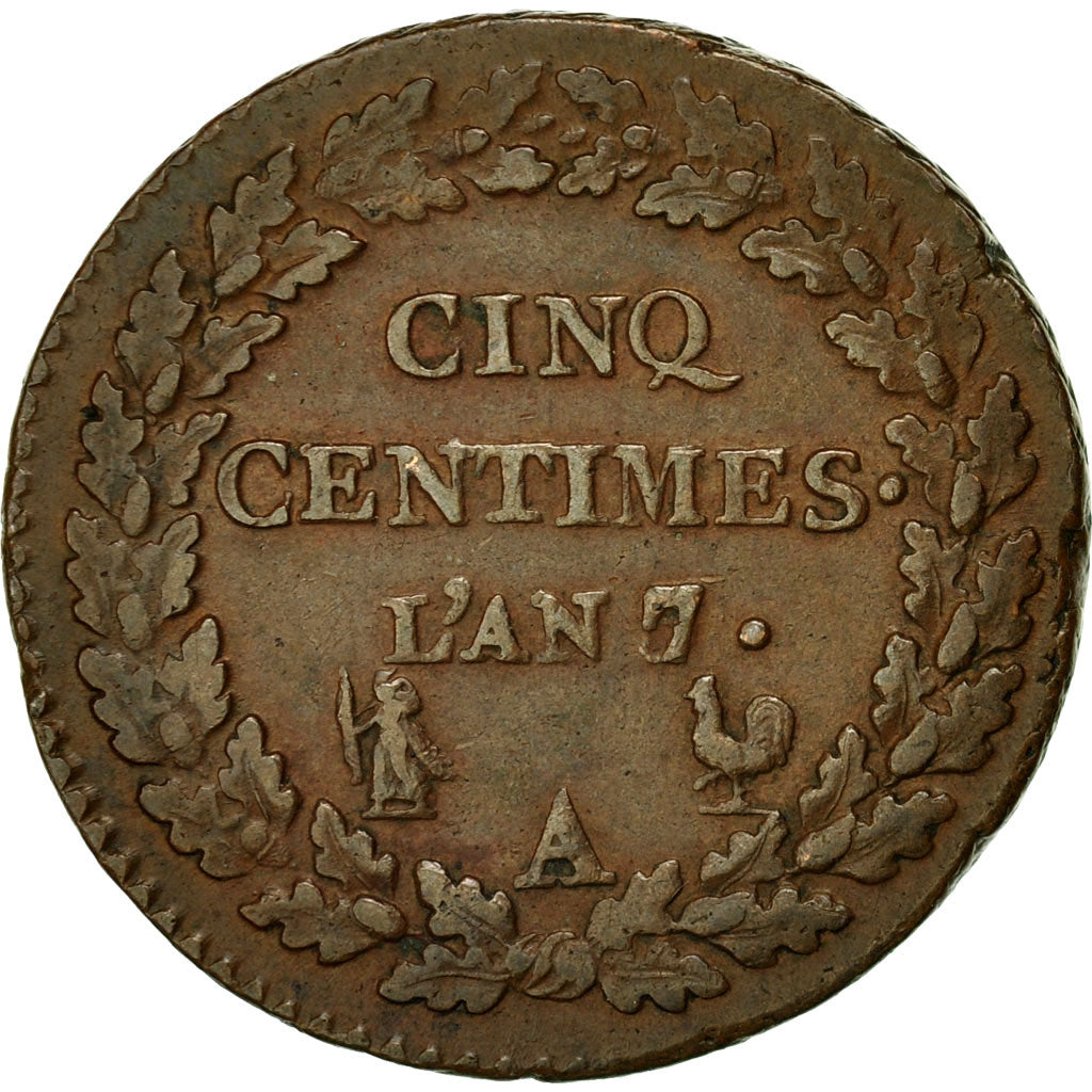 Monnaie, France, Dupré, 5 Centimes, AN 7/5, Paris, TTB, Bronze, Gadoury:126