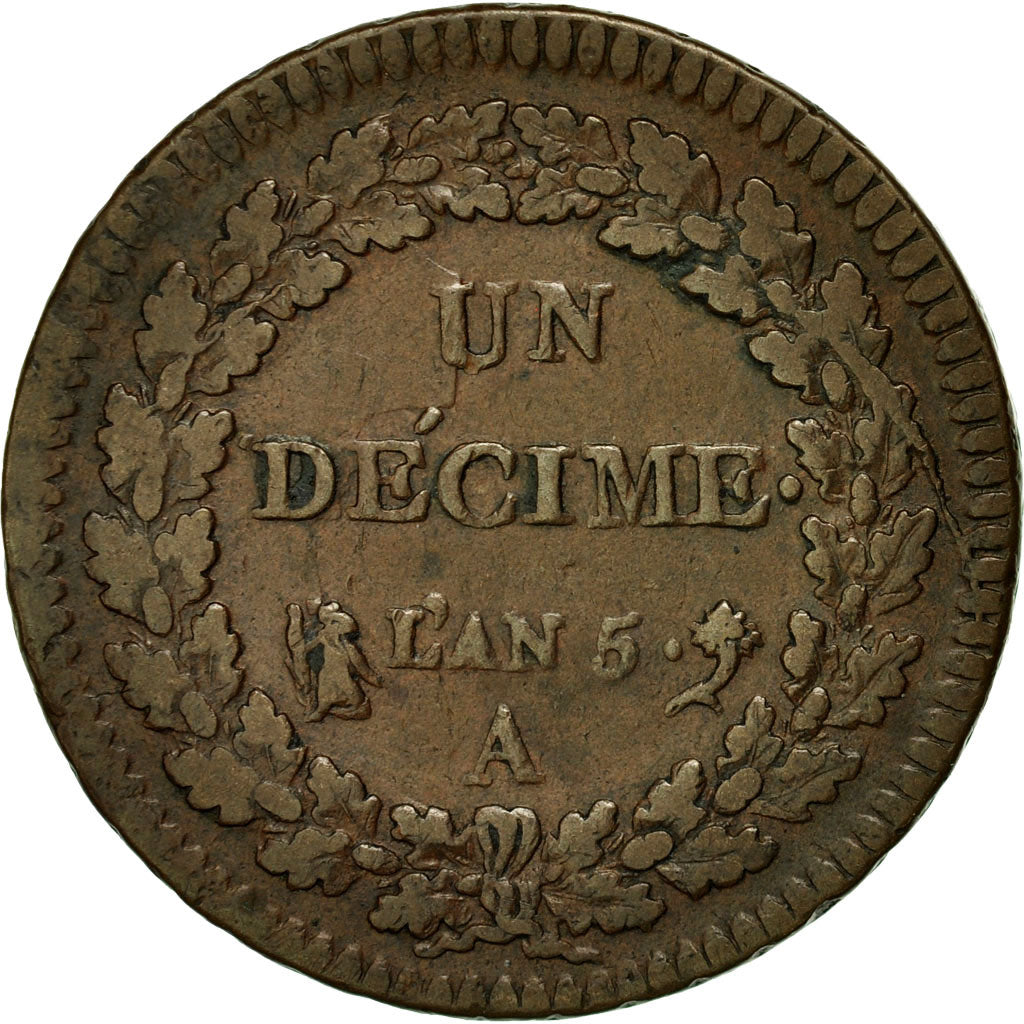 Münze, Frankreich, Dupré, Decime, AN 5, Paris, SS, Bronze, KM:644.1