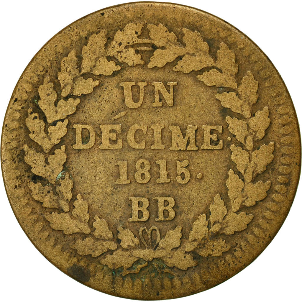 Coin, France, Louis XVIII, Decime, 1815, Strasbourg, VF(30-35), Bronze, KM:701