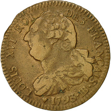 Moneda, Francia, 2 sols français, 2 Sols, 1793, Strasbourg, MBC, Bronce