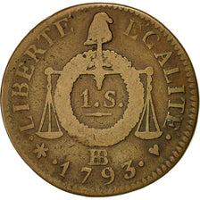 Moneta, Francia, Sol aux balances françoise, Sol, 1793, Strasbourg, MB, Bronzo