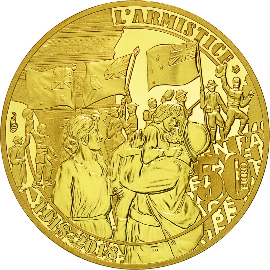 France, Monnaie de Paris, 50 Euro, Liesse Populaire - Armistice, 2018, Gold