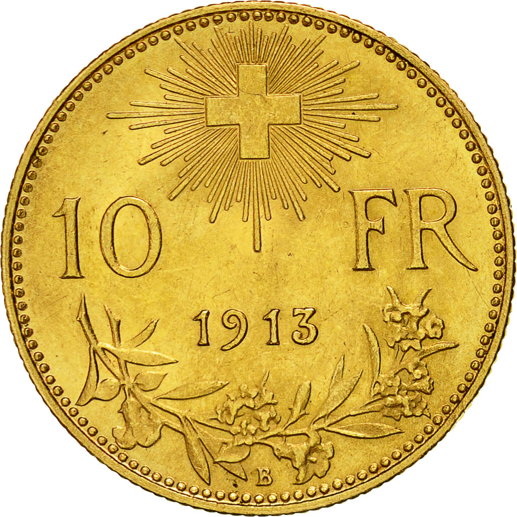 Coin, Switzerland, 10 Francs, 1913, Bern, MS(60-62), Gold, KM:36