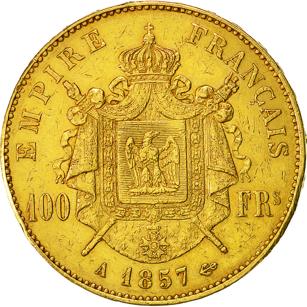 Coin, France, Napoleon III, 100 Francs, 1857, Paris, VF(20-25), Gold, KM:786.1