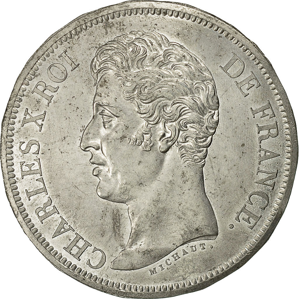 Moneta, Francia, Charles X, Concours d'Avers de Michaut, 5 Francs, ESSAI, SPL-