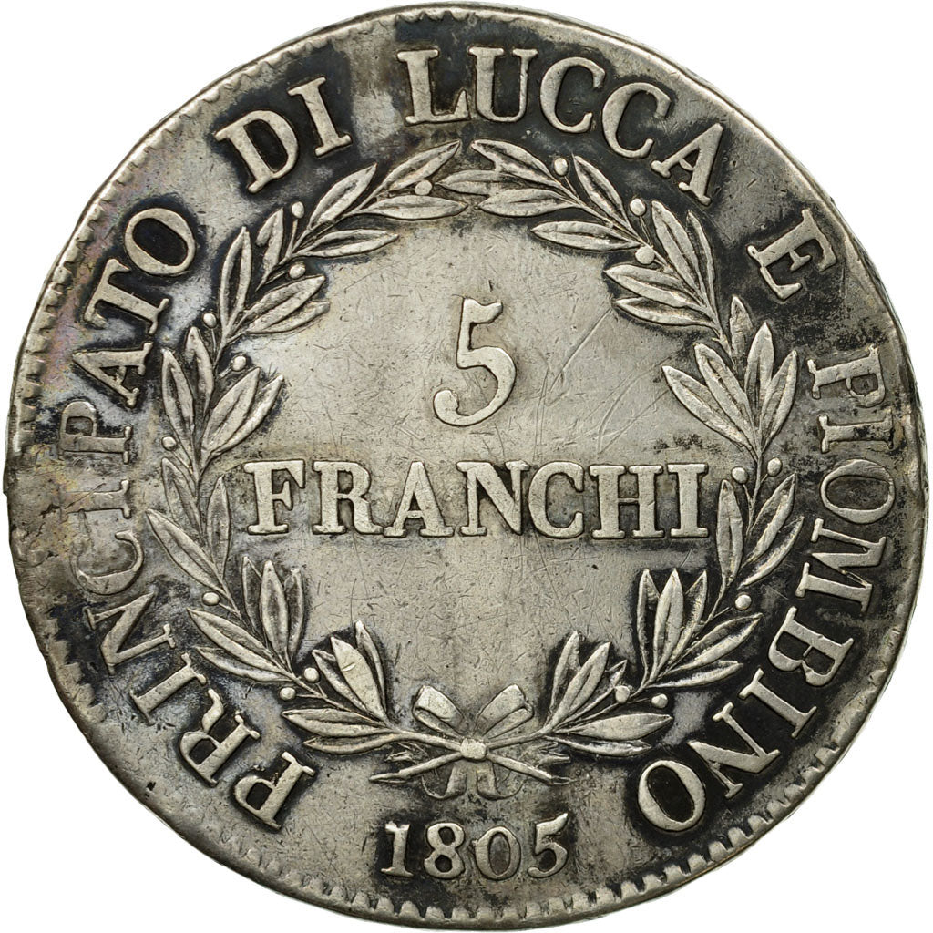Coin, ITALIAN STATES, LUCCA, Felix and Elisa, 5 Franchi, 1805, Firenze