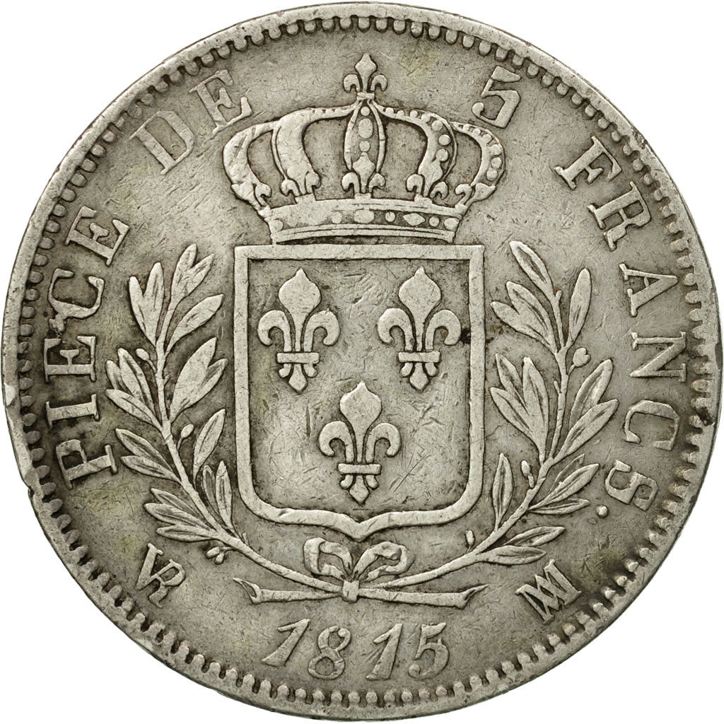 Moneta, Francia, Louis XVIII, 5 Francs, 1815, Marseille, BB, KM:702.10