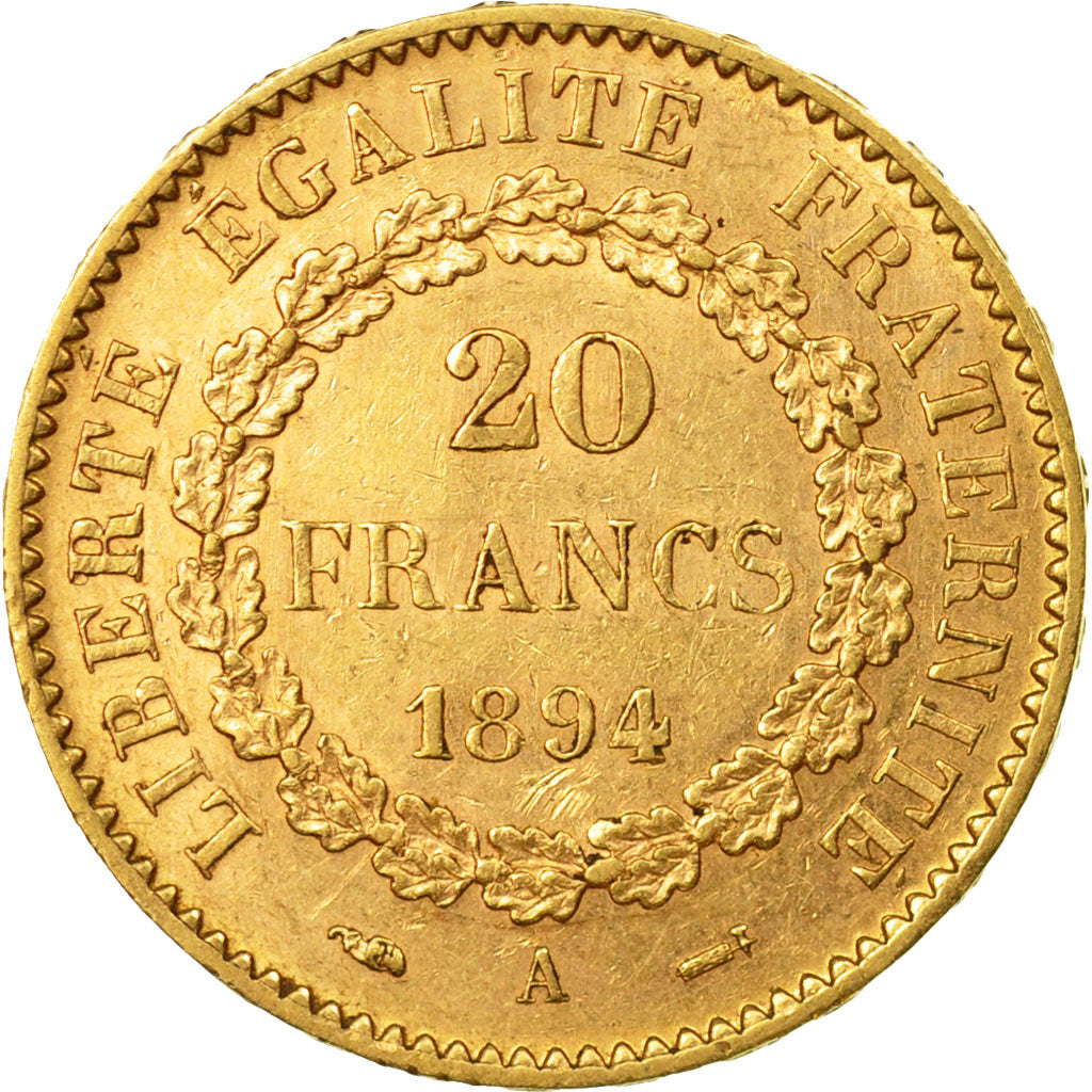 Moneda, Francia, Génie, 20 Francs, 1894, Paris, MBC+, Oro, KM:825, Gadoury:1063