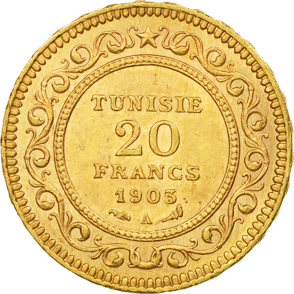 Monnaie, Tunisie, Muhammad al-Hadi Bey, 20 Francs, 1903, Paris, SUP, Or, KM:234