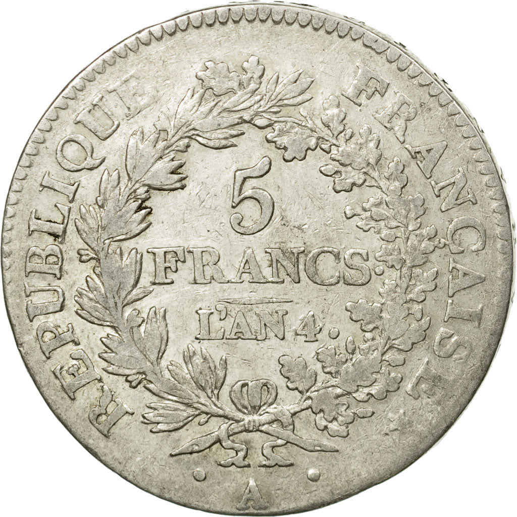 Coin, France, Union et Force, 5 Francs, AN 4, Paris, VF(30-35), Silver