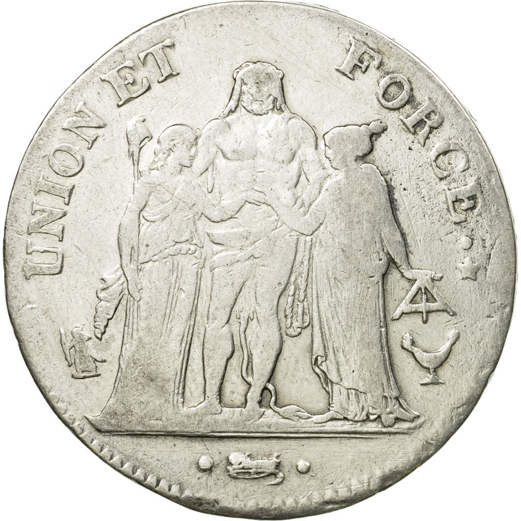 Coin, France, Union et Force, 5 Francs, AN 5, Bordeaux, VF(30-35), Silver