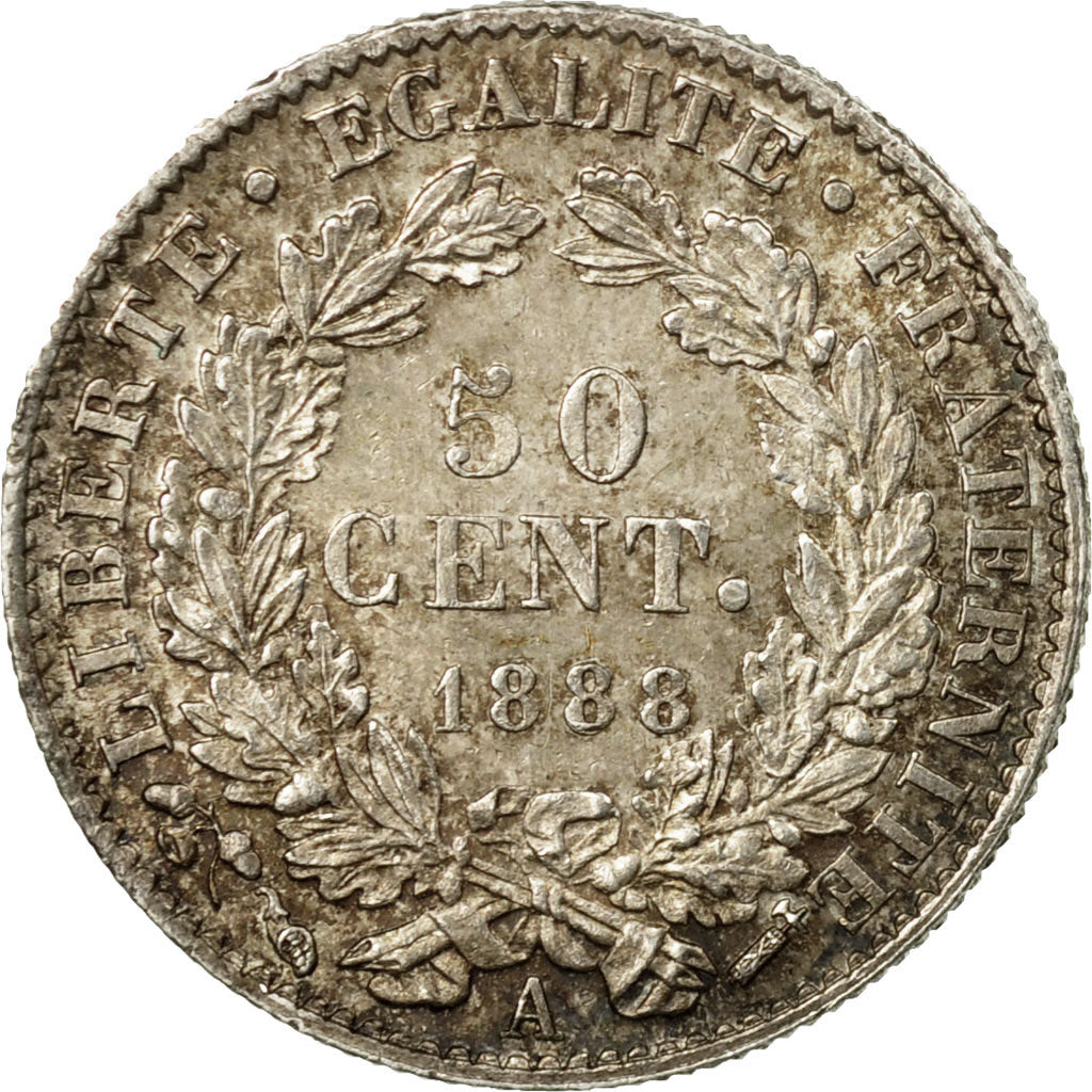 Coin, France, Cérès, 50 Centimes, 1888, Paris, AU(55-58), Silver, KM:834.1