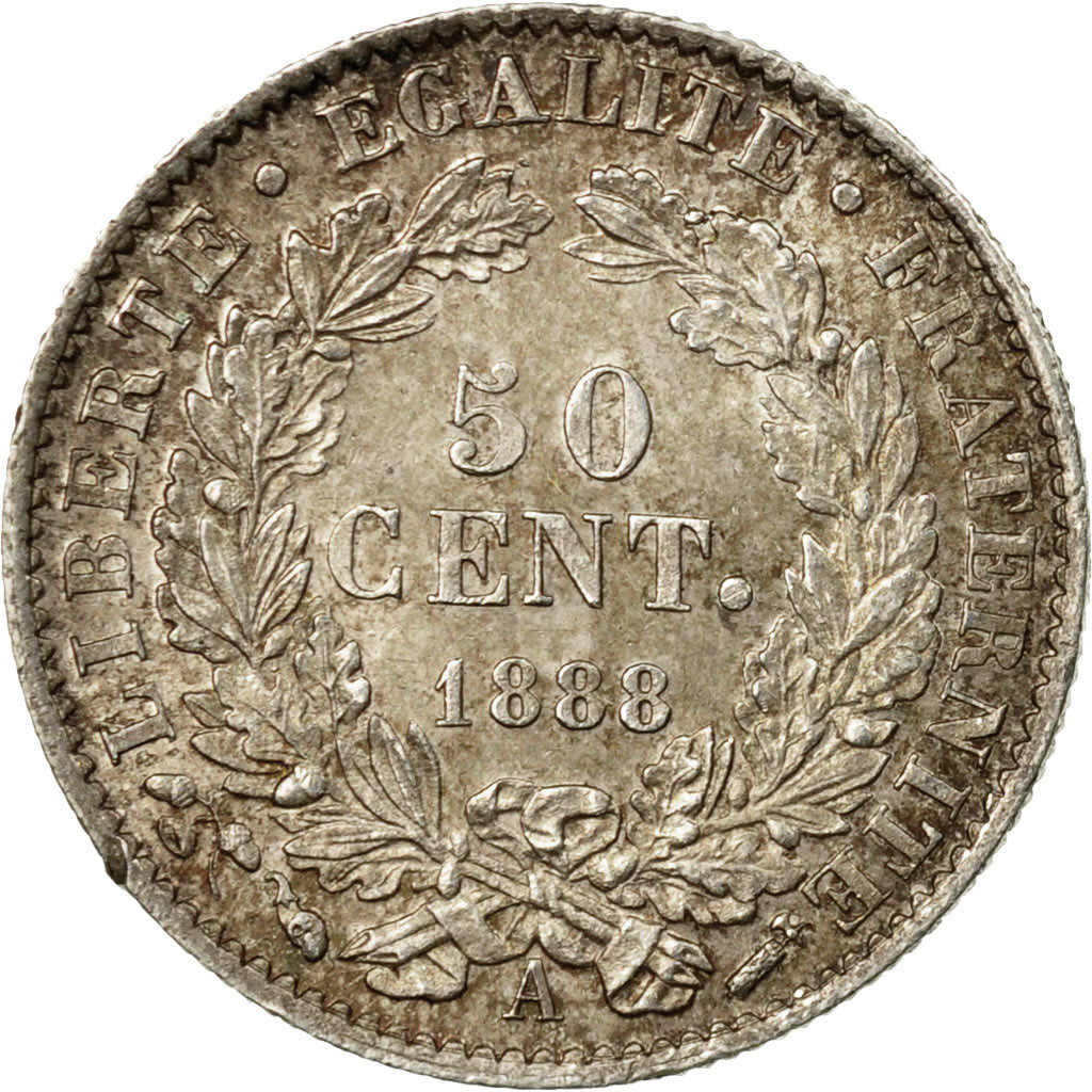 Coin, France, Cérès, 50 Centimes, 1888, Paris, MS(60-62), Silver, KM:834.1