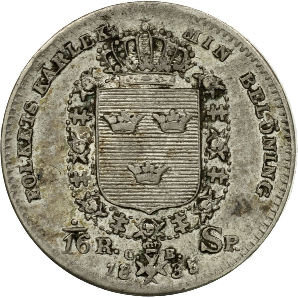 Monnaie, Suède, Carl XIV Johan, 1/16 Riksdaler, 1835, TTB+, Argent, KM:644