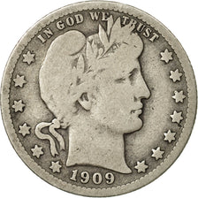 Coin, United States, Barber Quarter, Quarter, 1909, U.S. Mint, New Orleans