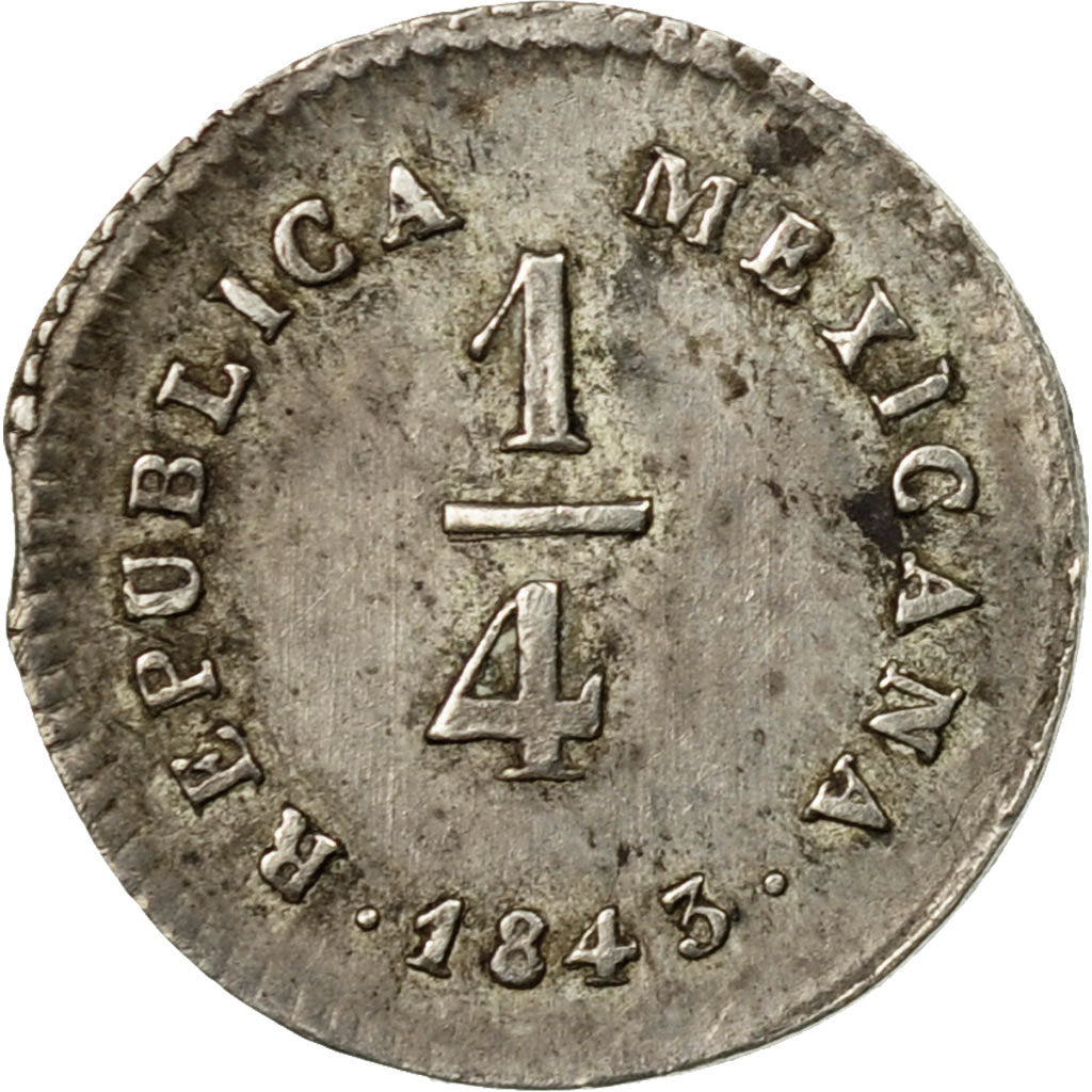 Coin, Mexico, 1/4 Real, Un Quarto/Una Quartilla, 1843, Mexico City, EF(40-45)