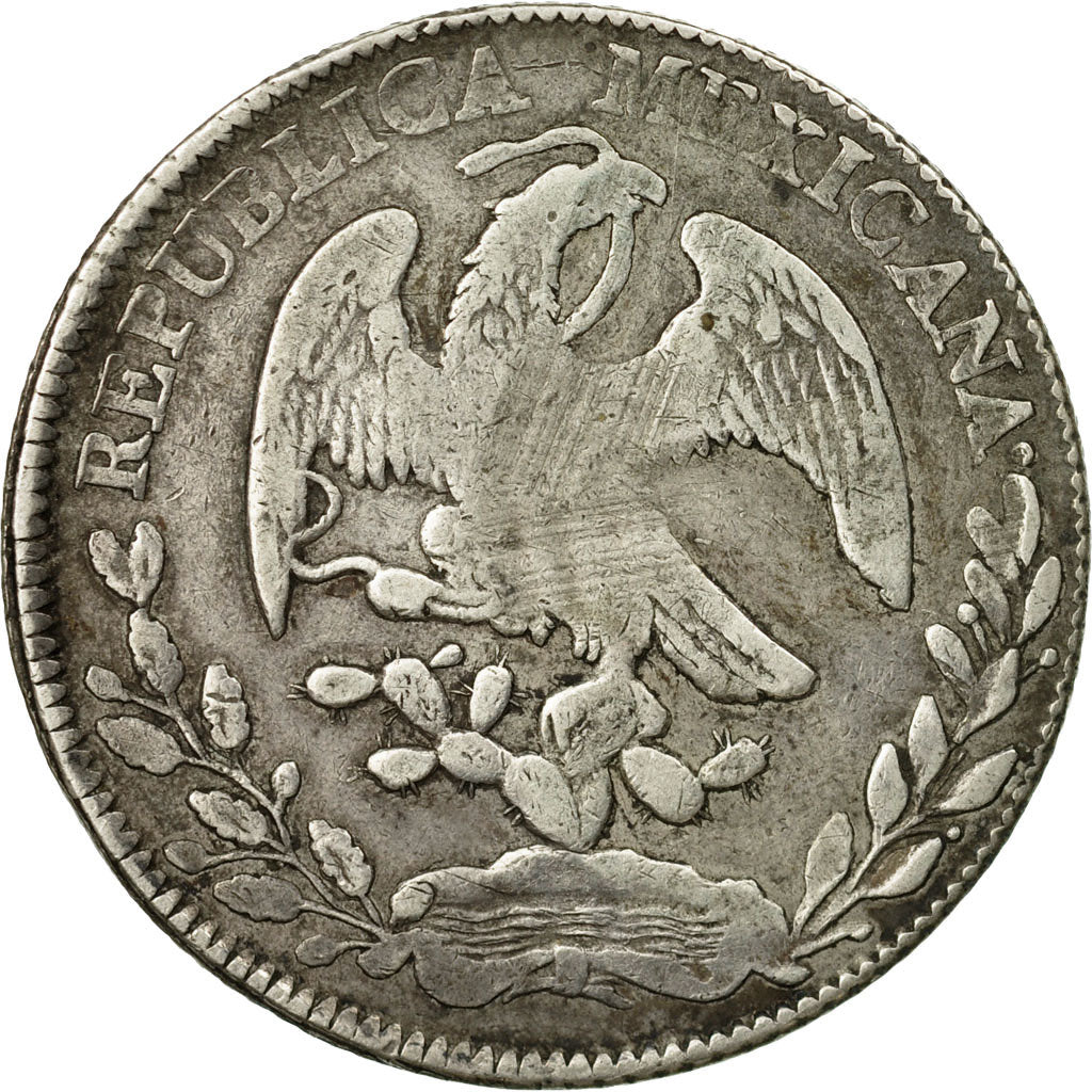 Moneda, México, 8 Reales, 1875, Zacatecas, BC+, Plata, KM:377.13
