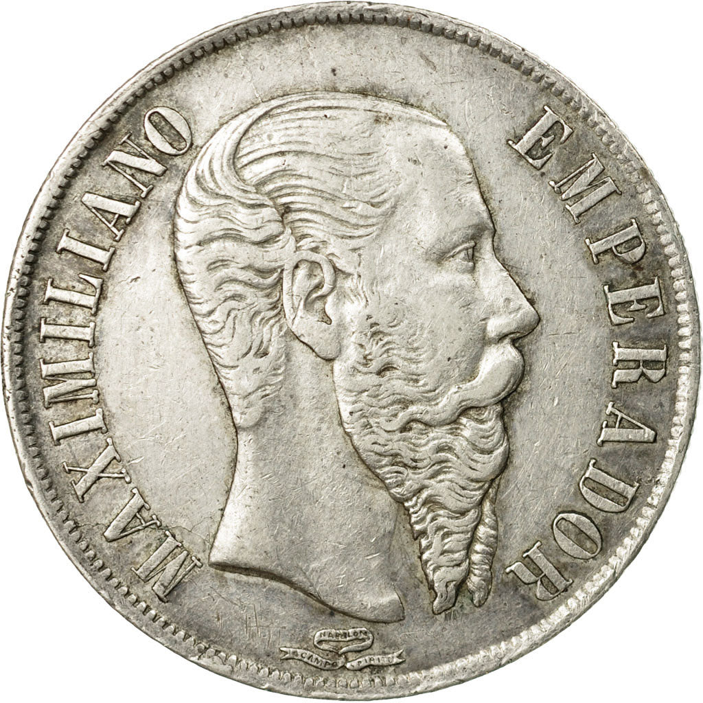 Moneda, México, Maximilian, Peso, 1866, Mexico City, MBC, Plata, KM:388.1