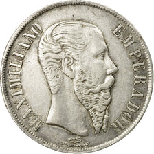 Moneda, México, Maximilian, Peso, 1866, Mexico City, MBC, Plata, KM:388.1