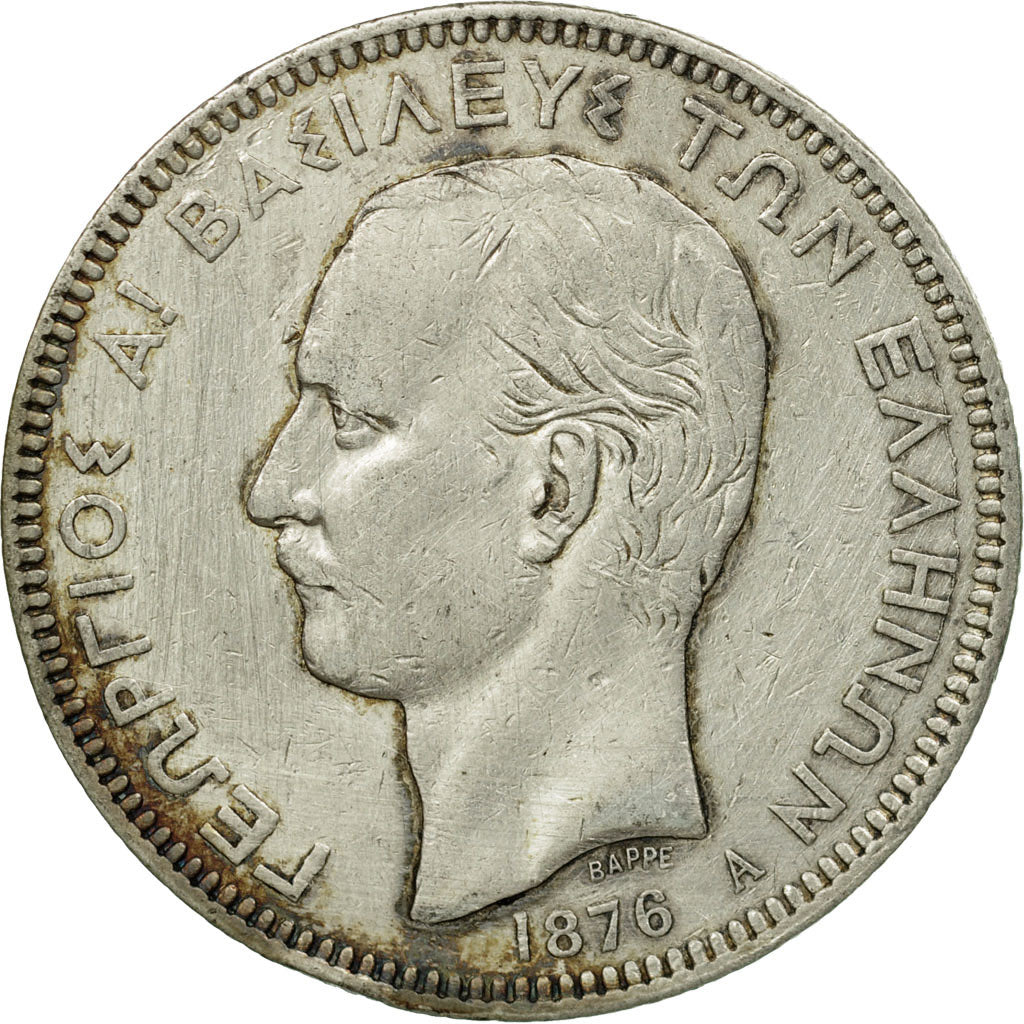 Coin, Greece, George I, 5 Drachmai, 1876, Paris, EF(40-45), Silver, KM:46