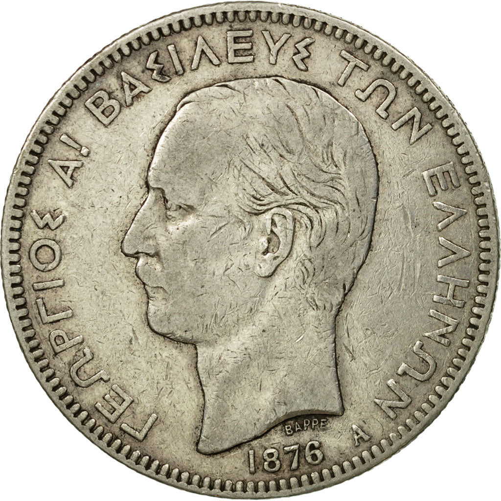 Coin, Greece, George I, 5 Drachmai, 1876, Paris, EF(40-45), Silver, KM:46