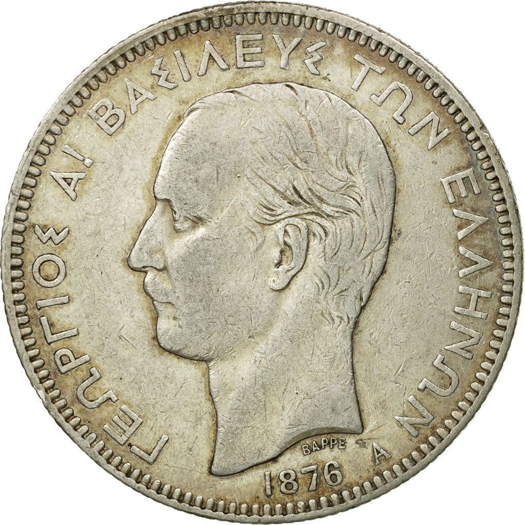 Coin, Greece, George I, 5 Drachmai, 1876, Paris, EF(40-45), Silver, KM:46